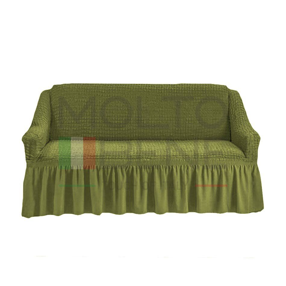 Универсальный европейский чехол для дивана двухместный олива с оборкой
